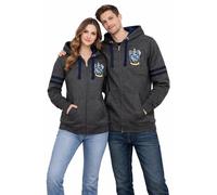 Harry Potter Ravenclaw Zipped Hoodie with Drawstrings - Official Licensed Charcoal & Navy Zip-Up Sweatshirt, Unisex Long Sleeve Hoodie