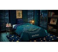 Harry Potter Reversible Bedding Set - Duvet Cover 140 x 200 cm + Pillowcase 65 x 65 cm - 100% Polyester Ultra Soft - Certified Oeko-Tex Standard 100 - Blue and Gold Hogwarts Design