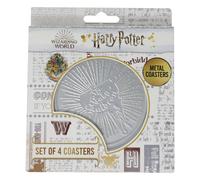 Harry Potter Embossed Metal Coasters Set of 4 - Leaky Cauldron & Three Broomsticks Designs with Non-Slip Cork Base