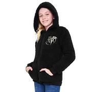 Harry Potter Sherpa Hoodie for Girls, Zip Up Fleece Fluffy Hoodie for Kids Teens (Black HP Kids, 9-10 Years)