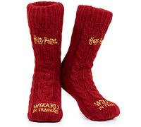 Harry Potter Slipper Socks for Women Teenagers, Cosy Warm Fleece Lined Bed Socks Non Slip - Gifts for Her (Burgundy)