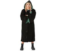 Harry Potter Slytherin Dressing Gown - Hooded Fleece Bathrobe with Embroidered Crest - Adult Hogwarts Robe Loungewear - Gifts for Men, Women, Teens