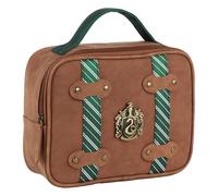 Harry Potter Slytherin Toiletry Bag - Faux Leather Wizard Trunk Wash Bag with Embossed Slytherin Crest, Green and Silver Details, Zip Closure and Carry Handle