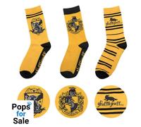 Cinereplicas - Harry Potter - Unisex's 3-Pack - Hogwarts Houses Patterned Socks - Hufflepuff - Shoe 6 to 12