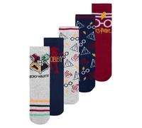 Harry Potter Socks for Boys and Girls - Hogwarts Children's Trainers Children's Socks Grey/Blue/Red (Pack of 5)