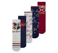 Harry Potter Socks for Boys and Girls - Hogwarts Children's Trainers Children's Socks Grey/Blue/Red (Pack of 5), Grey/Blue/Red, 31-34