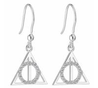 Harry Potter Sterling Silver Deathly Hallows Drop Earrings with Crystal - Sterling Silver / Copper