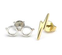Harry Potter Sterling Silver & Gold Plated Lightning Bolt & Glasses Stud Earrings