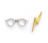 Harry Potter Sterling Silver Lightning Bolt & Glasses Stud Earrings - Gold-Plated Bolt, Officially Licensed HP Jewelry