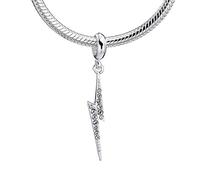 Sterling Silver Lightning Bolt Slider Charm with Crystal Elements