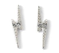 Sterling Silver Lightning Bolt Stud Earrings with Crystal Elements