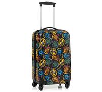 Harry Potter Suitcase for All Ages | Multicoloured Small Cabin Bag | Hard Carry On Trolley with Extendable Handle | Hogwarts Slytherin Gryffindor Hufflepuff Ravenclaw | Travel Gift for Kids & Adults