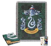 Harry Potter Throw Blanket Set - Bundle with Slytherin Throw Plus Stickers and More for Kids, Teens, Adults | Harry Potter Hogwarts House Blanket Size 48" x 60"