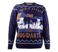 Harry Potter Unisex Adult Rather Be at Hogwarts Knitted Jumper (L) (Navy/White)