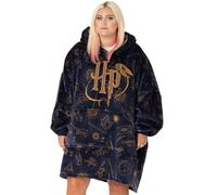 Harry Potter Vuddie Oversized Blanket Hoodie Men Women | Ladies Mens Icons and Logo Fluffy Fleece Pullover | One Size Sweatshirt With Big Pocket Blue