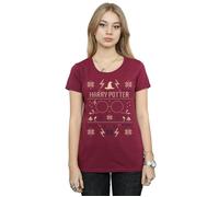 Harry Potter Women's Christmas Pattern Cotton T-Shirt in Burgundy | Size: Medium Harry Potter Burgundy M