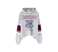 Harry Potter Women's Crop Hoodie Hogwarts School Crest with Hood Gray - L