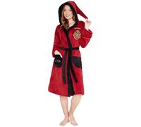 Harry Potter Womens Fleece Dressing Gown with Hood Pockets Tie Waist, Cosy Robe - Gifts for Her (Red/Black, L)