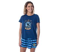 Harry Potter Women's Hogwarts Castle Ravenclaw Shirt and Shorts Sleepwear Pajama Set (Medium)