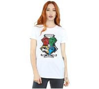 Harry Potter Women's Hogwarts Toon Crest Cotton Boyfriend T-Shirt in White | Size: 4XL Harry Potter White 4XL