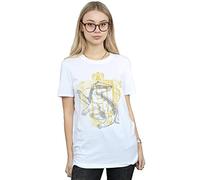 (XL, White) Harry Potter Womens/Ladies Hufflepuff Badger Crest Cotton Boyfriend T-Shirt