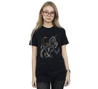 Harry Potter Women's Unicorn Line Art Cotton Boyfriend T-Shirt in Black | Size: 2XL Harry Potter Black 2XL