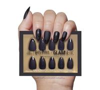 Harry Potter™ x Glamnetic Press On Nails - Deathly Hallows™ | Black Harry Potter™ Graphic Short Almond False Nails, Reusable Stick On Fake Nails with Glue | Salon Quality | 15 Sizes - 30 Nail Kit