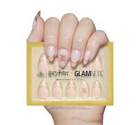 Harry Potter™ x Glamnetic Press On Nails - Hufflepuff™ | Gold Foil French Tip 3D Graphic Short Almond False Nails, Reusable Stick On Fake Nails with Glue | Salon Quality | 15 Sizes - 30 Nail Kit