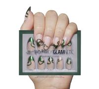 Harry Potter™ x Glamnetic Press On Nails - Parseltongue™ | Green Snake Graphic French Tip Short Almond False Nails, Reusable Stick On Fake Nails with Glue | Salon Quality | 15 Sizes - 30 Nail Kit