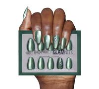 Harry Potter™ x Glamnetic Press On Nails - Slytherin™ | Velvet Green Snake Serpent Graphic Short Almond False Nails, Reusable Stick On Fake Nails with Glue | Salon Quality | 15 Sizes - 30 Nail Kit
