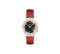 Harry Williams Womens Quartz Watches. Diamond Watch for Ladies, Diamond Like Octagonal Glass Design, 3 Hands, 3 ATM Waterproof, Black with Red Strap, Luxury Womens Watch