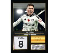 Harry Wilson Printed Signed Poster - Fulham FC & Wales Midfielder Tribute Wall Art with Jersey - Premier League Football Memorabilia for Fans & Collectors, A3 Poster + Black Frame