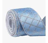 Harrycle 20 Yards Dusty Blue Christmas Velvet Ribbon Wired Metallic Diamond Glitter Grid 2.5 Inch Bow Ribbon for Christmas Tree Decoration Gift Wrapping Bow Making Wreaths Garland Craft Home Decor