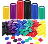 Harrycle 300 Pieces Plastic Poker Chips 6 Colors 1.18in Counting Discs Markers Poker Card Games Math Counting Learning Chips for Kids DIY Large Bingo Marker Laser Blank Card