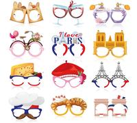 Harrycle 36 Pcs Paris Party Decorations France Theme Eyeglasses Paper Glasses Frame Eiffel Tower Photo Booth Props French Party Favors for Paris Baby Shower Birthday Supplies