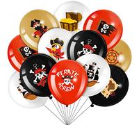 Harrycle 45 Pcs Pirate Party Balloons Red Black White Latex Balloons Set Round Caribbean Gold Skull Pirate Ship Sea Sailing Decoration for Birthday Party Halloween Supplies