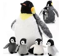 Harrycle 5 Pcs Penguin Plush Toy Set 14 Inch Christmas Mommy Penguin Stuffed Animal with 4 Cute Babies in Zippered Belly Soft Cuddly Plushie for Kids Gifts New Year Gifts(Simple Style)