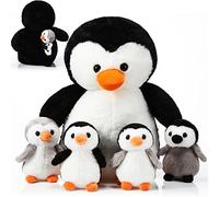 Harrycle 5 Pcs Penguin Plush Toy Set 14 Inch Mommy Penguin Stuffed Animal with 4 Cute Babies in Zippered Belly Soft Cuddly Plushie for Kids Birthday Gifts Party Favors(Lovely Style)