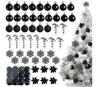 Harrycle 50 Pcs Black Christmas Tree Decorations Christmas Baubles Small Ball Ornaments Artificial Glitter Snowflake Decorative Poinsettia Flowers Candy Cane for Xmas Tree Topper Outdoor Home