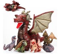 Harrycle 7 Pcs Dragon Toy Set 16 Inch Large Dragon Stuffed Animal with 4 Cute Baby Plush Dragons and 2 Eggs in Mommy Dragon's Belly for Boys Girls Birthday Gifts (Retro Style)