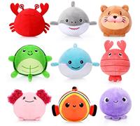 Harrycle 9 Pcs Mini Sealife Stuffed Animals 3.15 Inch Stuffed Shark Turtle Ocean Animal Soft Plushies for Birthday Ocean Party Decors Gift Bag Fillers Easter Basket Stuffers Classroom Prizes