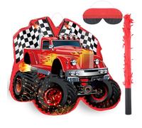 Harrycle Red Truck Piñata of Monster Small Piñata Race Car with Blindfold and Stick for Kids Boys 14.1 x 12.6 x 3.2 Inch Birthday Truck Party Supplies Construction Themed Party Games Decorations