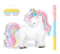 Harrycle Small Unicorn Piñata with Stick Blindfold Piñata Unicorn for Girls Birthday Party Decorations for Girls Birthday Princess Fiestas Colorful Party Supplies