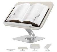 HARRYFIT Book Stand for Reading, 360° Rotate & Multi Heights Adjustable Book Holder,Foldable Cookbook Book Stands with Elastic Page Clips for Sheet Music, Recipe, Laptop, Textbook (Light Wood)