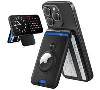 HARRYFIT Magnetic Wallet for iphone,Magsafe Wallet Stand with Airtag Holder,Adjustable Stand for iPhone 15/14/13/12, 3 Card Holder, Cash Band,Vegan Leather, RFID Blocking (PLUS, Black), Black, Plus