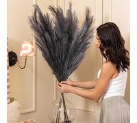 Harry's Cottage Premium Quality Grey Extra Large Pampas Grass Artificial | 3 stems of 115cm Durable Faux Fake Tall Pampas Grass Wall Decoration | Fluffy Large Feathers for Boho Decor Vase