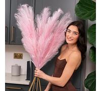 Harry's Cottage Premium Quality Pink Extra Large Pampas Grass Artificial | 3 stems of 115cm Durable Faux Fake Tall Pampas Grass Wall Decoration | Fluffy Large Feathers for Boho Decor Vase
