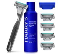 Harry's Plus Razor for Men - Starter Set (Black) - 1 Handle with 5 Razor Refills, Foaming Shave Gel and Travel Blade Cover