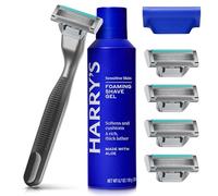 Harry's Plus Razors for Men - Starter Set (Black) - 1 Handle with 5 Razor Refills, Foaming Shave Gel and Travel Blade Cover