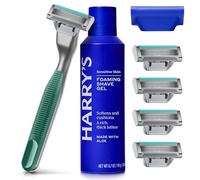 Harry's Plus Razors for Men - Starter Set (Moss) - 1 Handle with 5 Razor Refills, Foaming Shave Gel and Travel Blade Cover